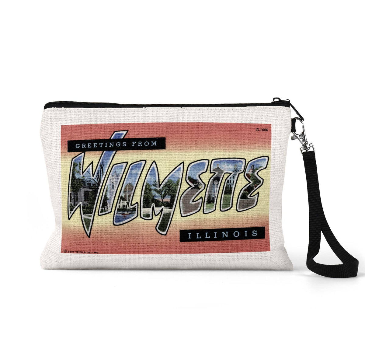 Wilmette Illinois vintage postcard wristlet travel pouch