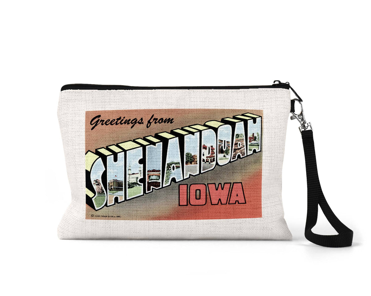 Shenandoah Iowa vintage postcard wristlet travel pouch