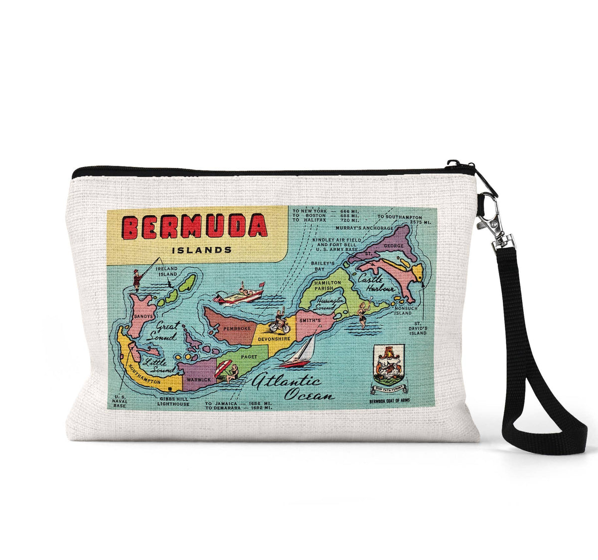 Bermuda vintage postcard wristlet travel pouch
