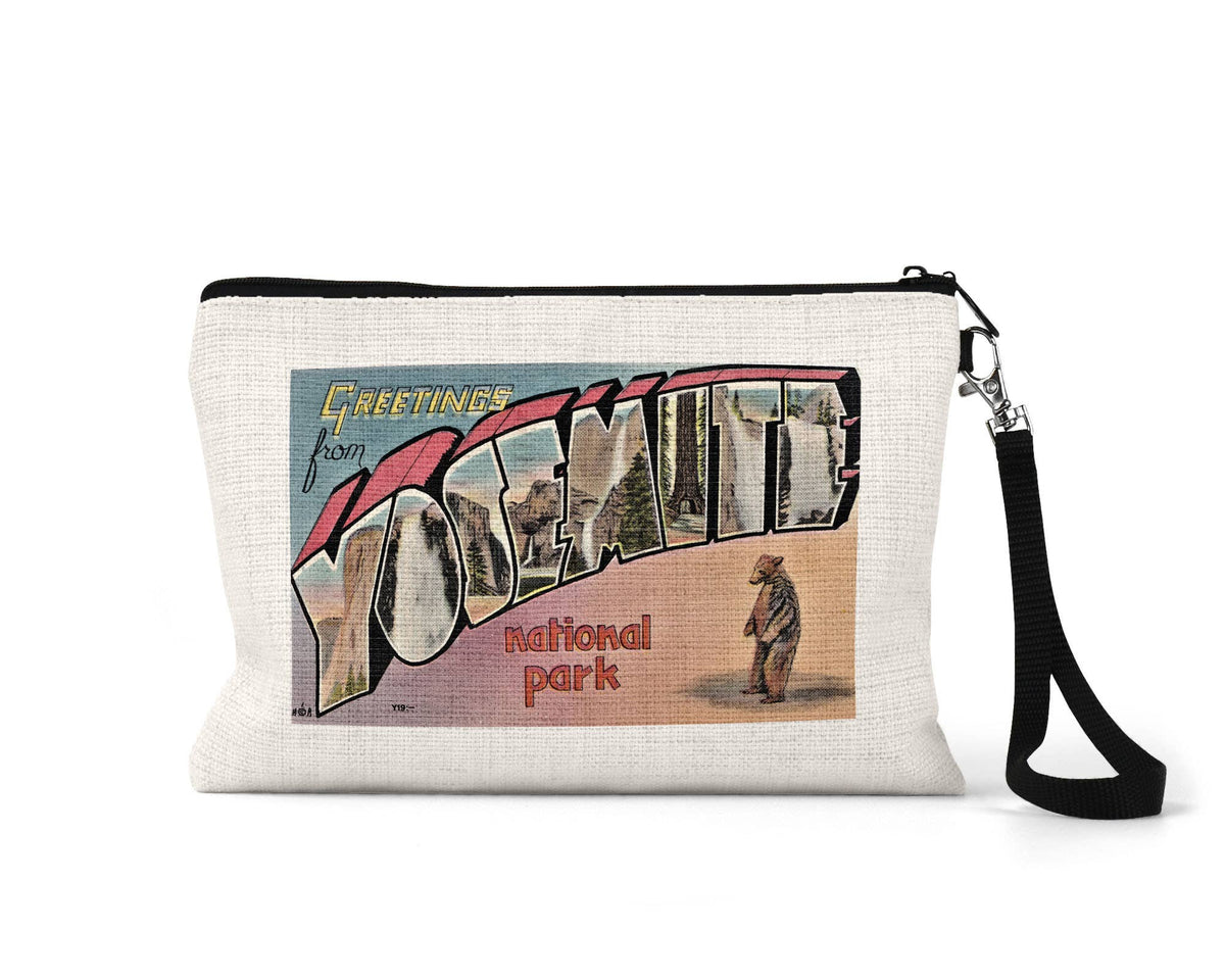 Yosemite National Park vintage postcard wristlet travel pouch