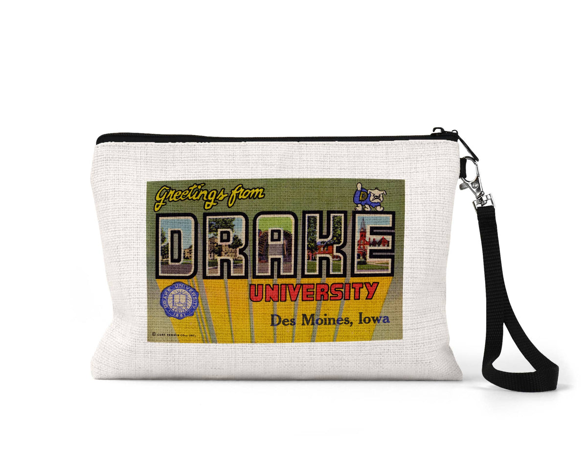 Drake University Des Moines vintage postcard wristlet travel pouch