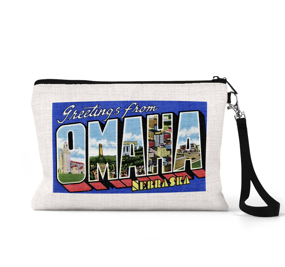 Omaha Nebraska vintage postcard wristlet travel pouch
