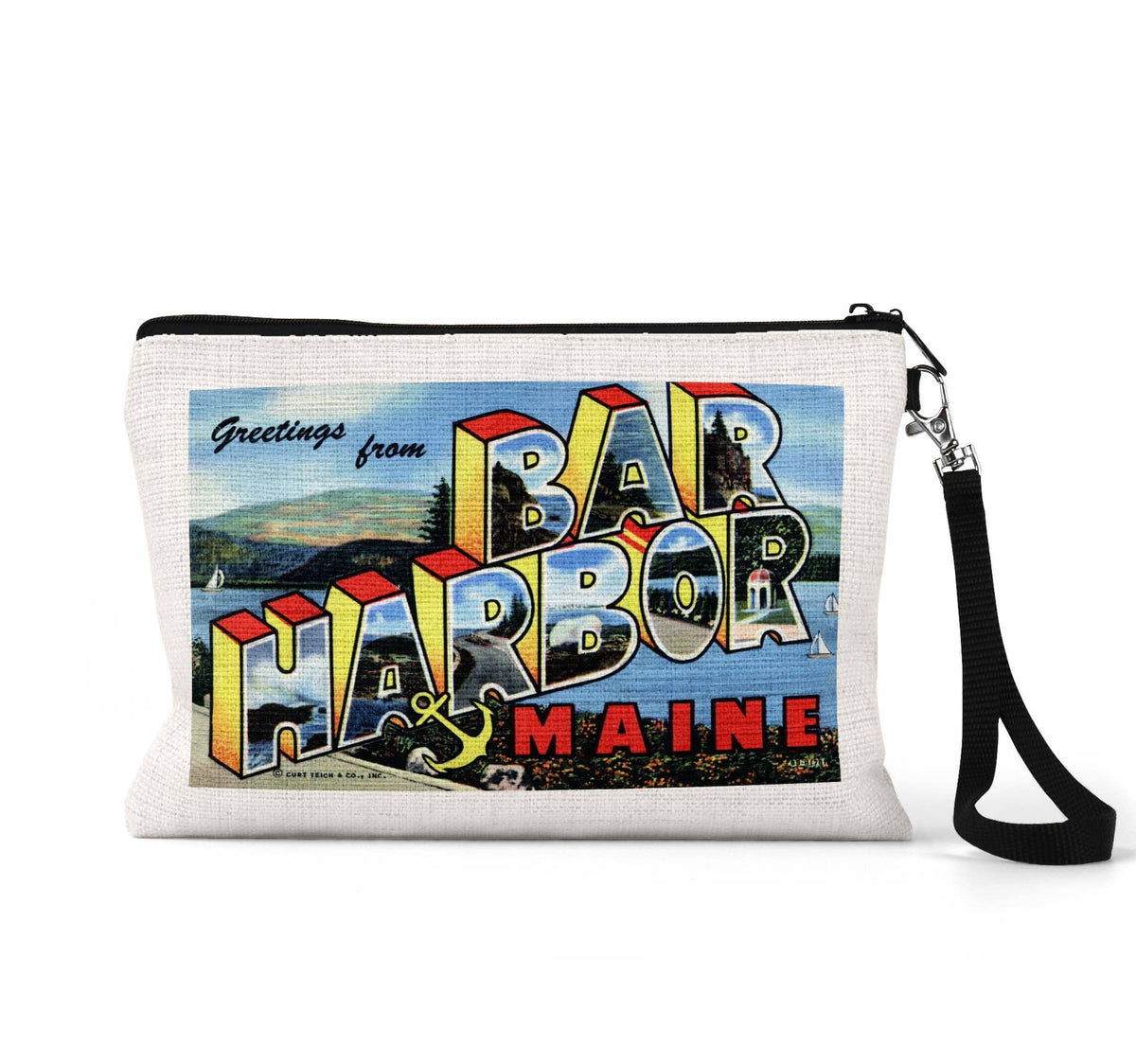 Bar Harbor Maine vintage postcard wristlet travel pouch