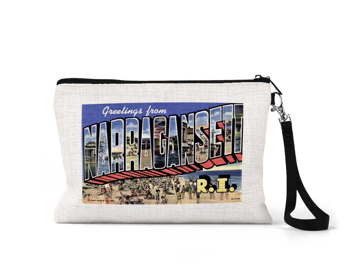 Narragansett Rhode Island vintage postcard wristlet travel pouch