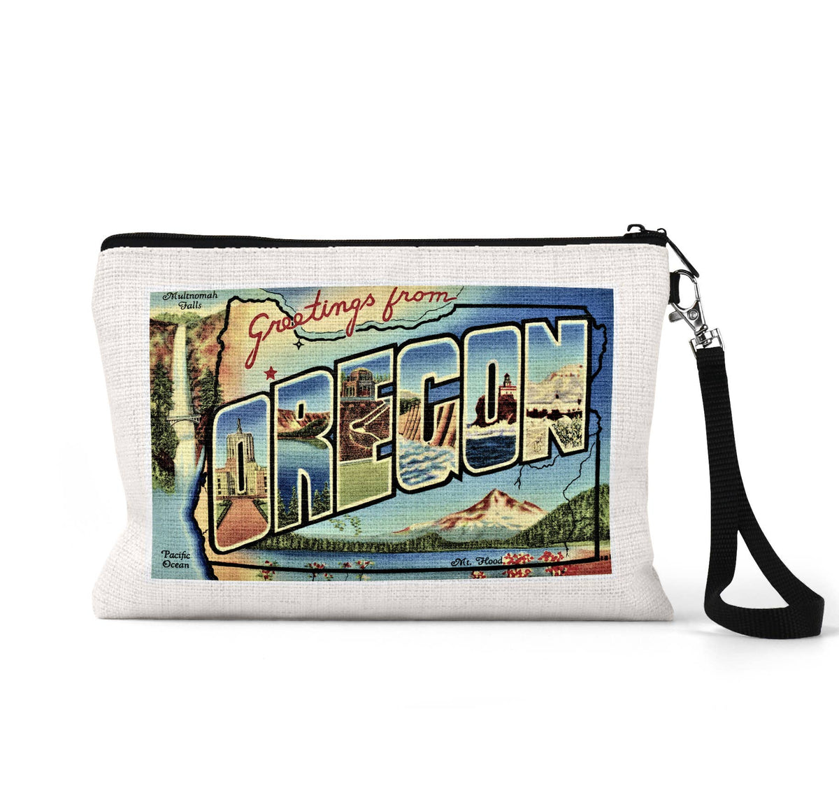 Oregon vintage postcard wristlet travel pouch