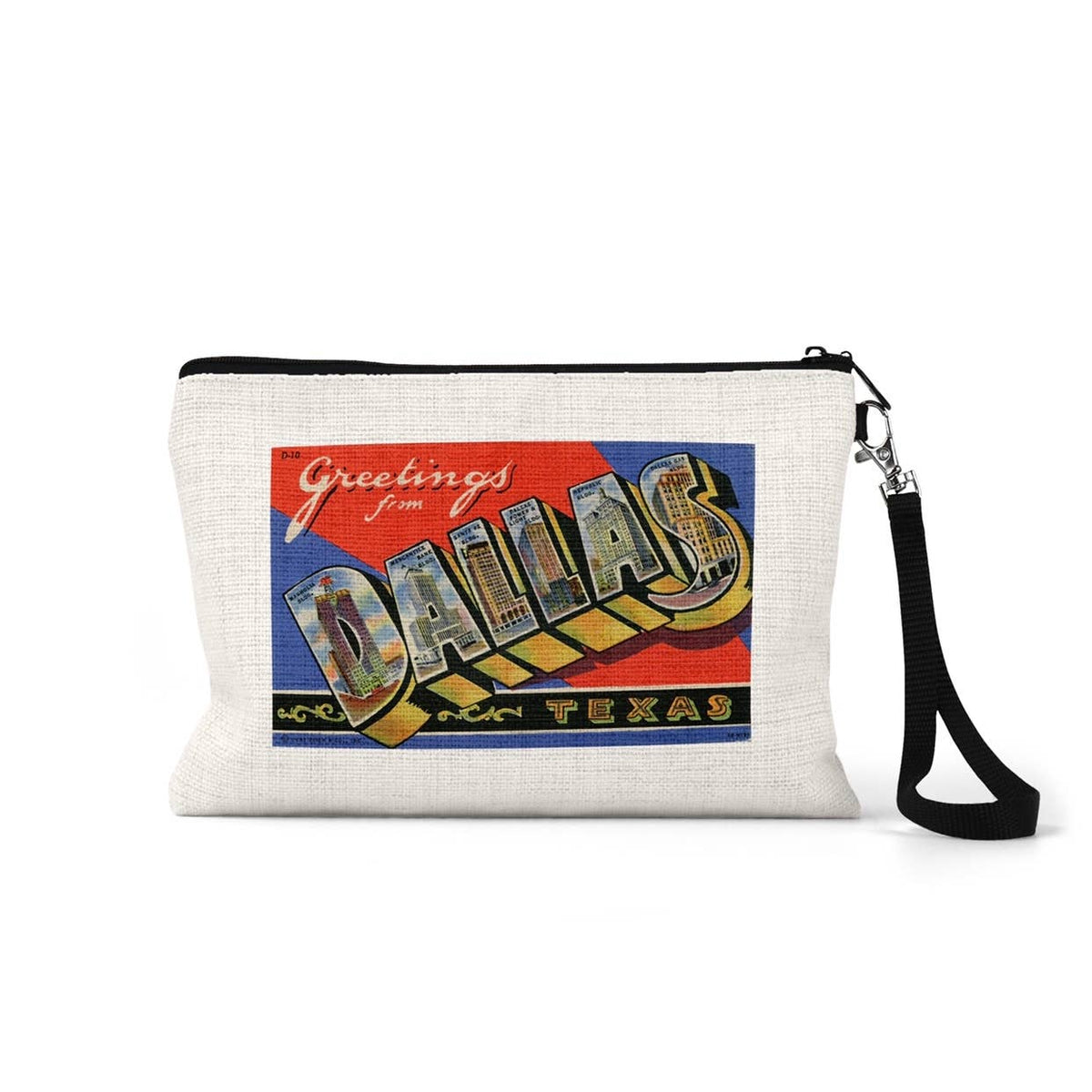 Dallas Texas vintage postcard wristlet travel pouch