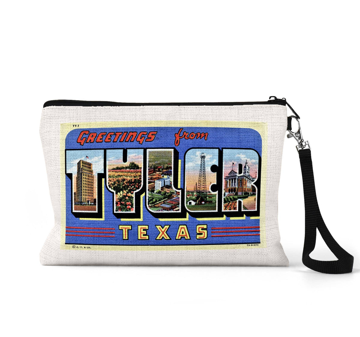 Tyler Texas vintage postcard wristlet travel pouch
