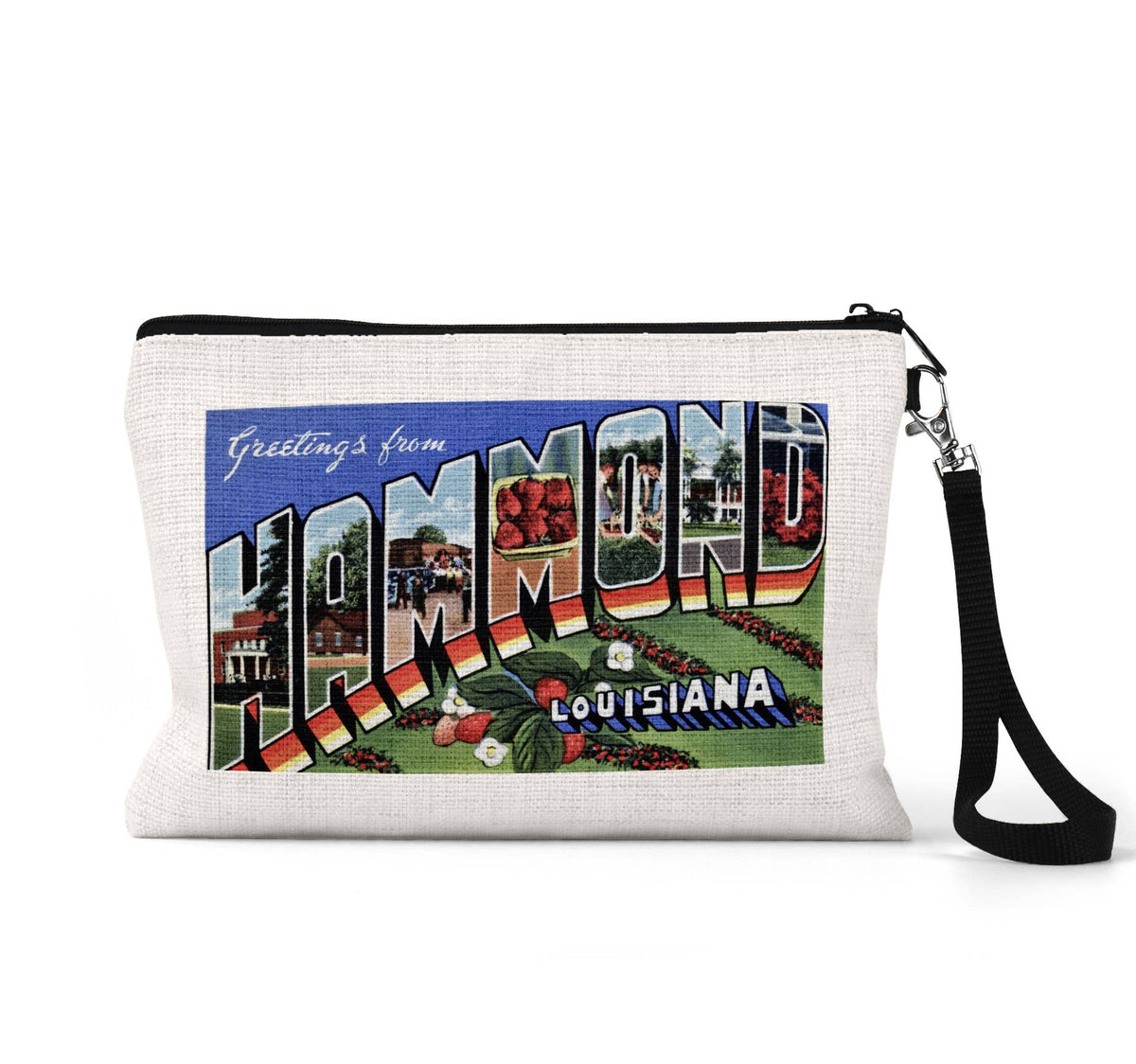 Hammond Louisiana vintage postcard wristlet travel pouch