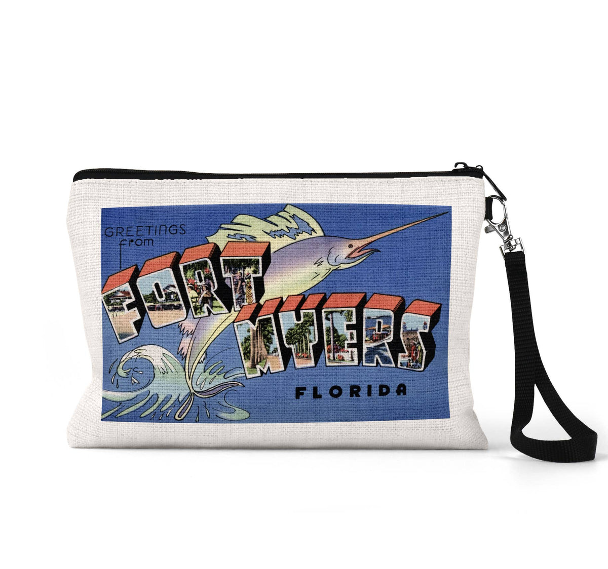 Fort Myers Florida vintage postcard wristlet travel pouch