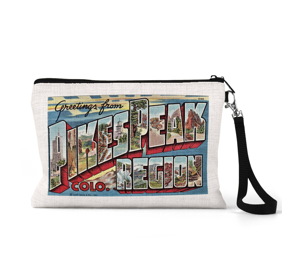 Pikes Peak Colorado vintage postcard wristlet travel pouch