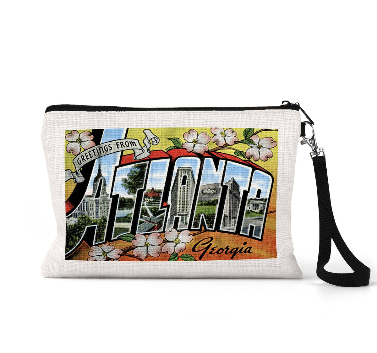 Atlanta Georgia vintage postcard wristlet travel pouch