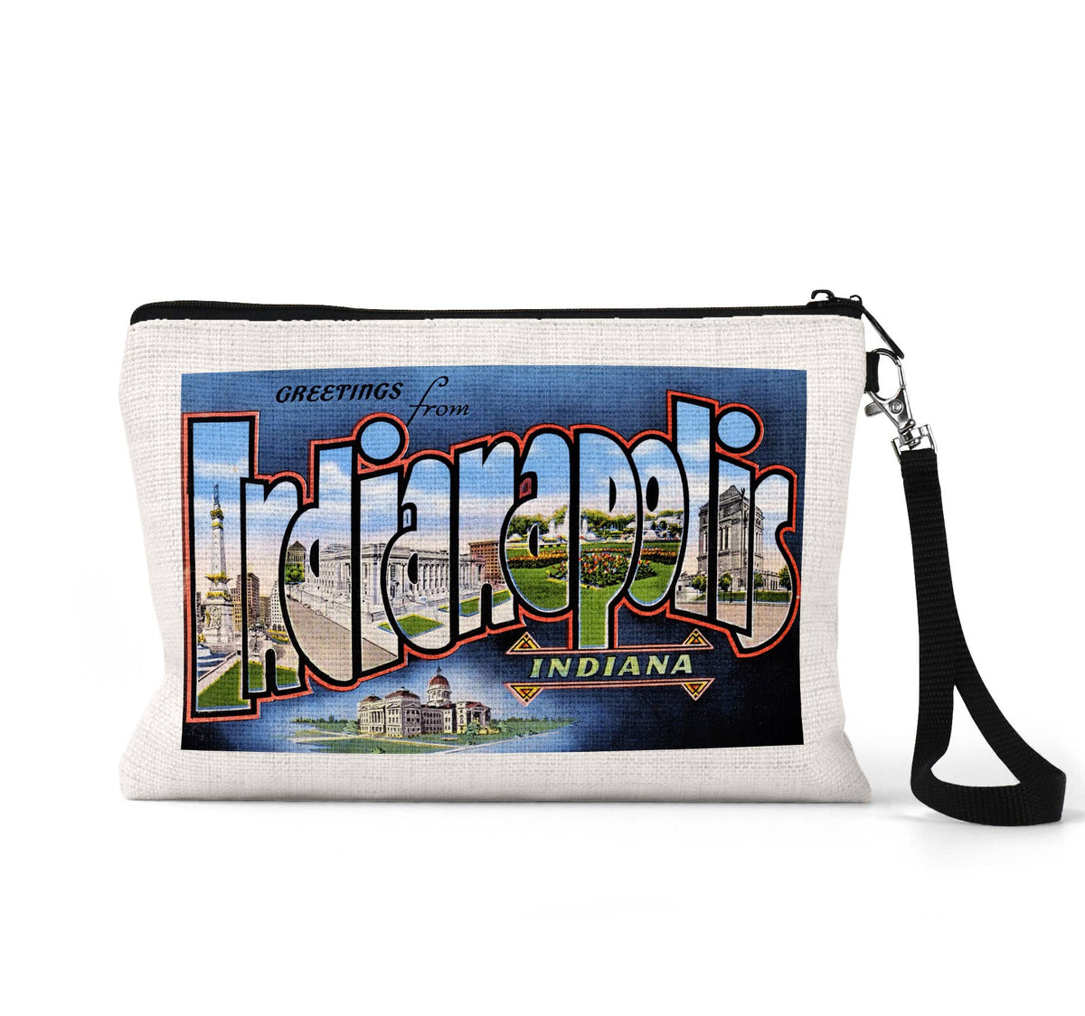 Indianapolis Indiana vintage postcard wristlet travel pouch