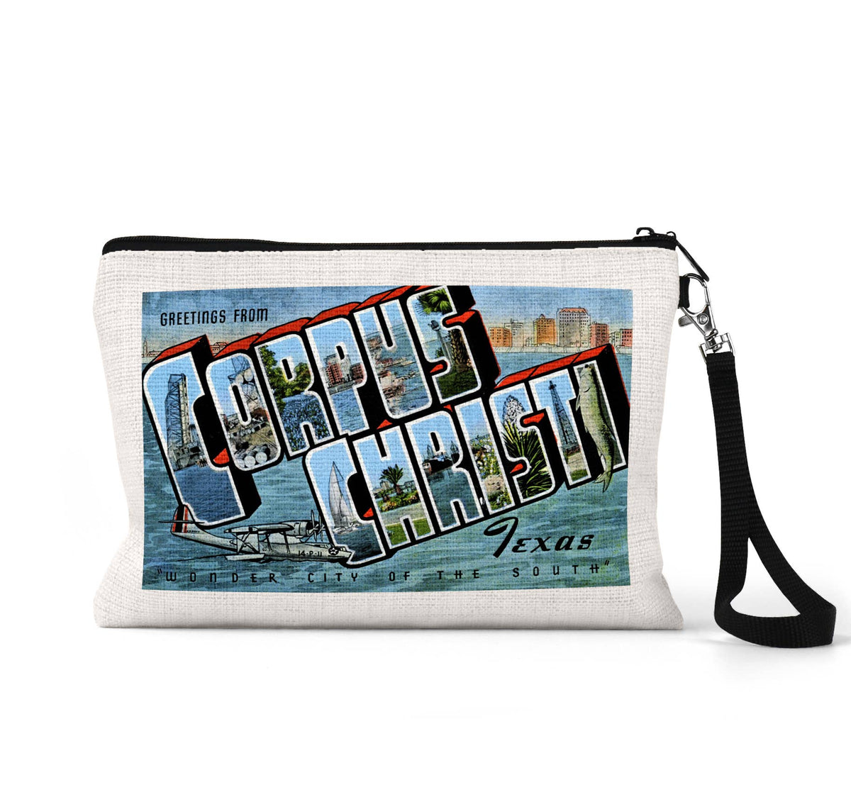 Corpus Christi Texas vintage postcard wristlet travel pouch