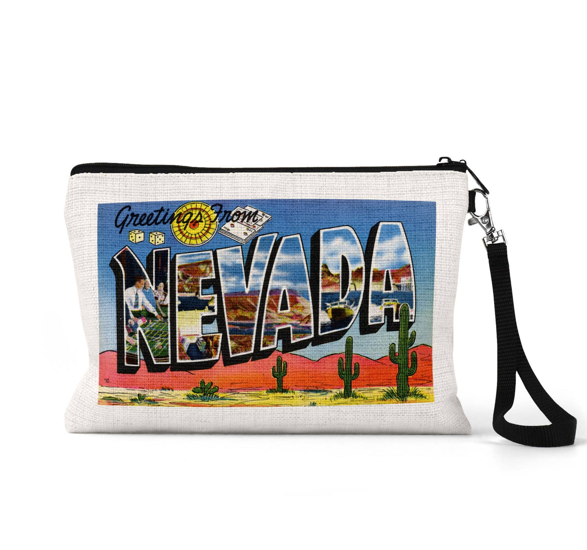 Nevada vintage postcard wristlet travel pouch