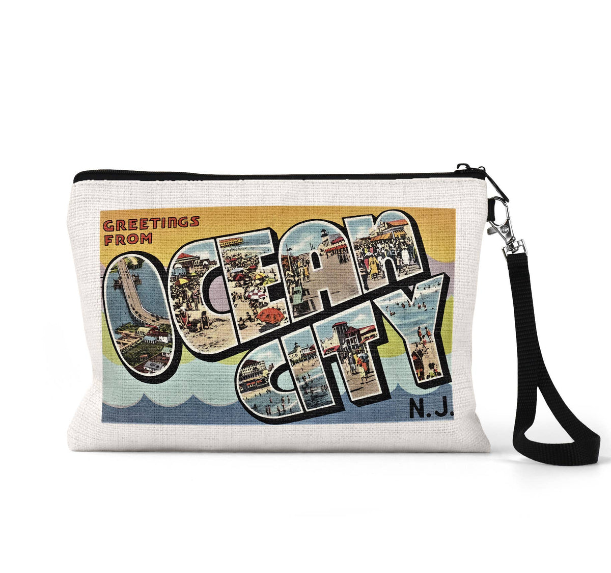Ocean City New Jersey vintage postcard wristlet travel pouch
