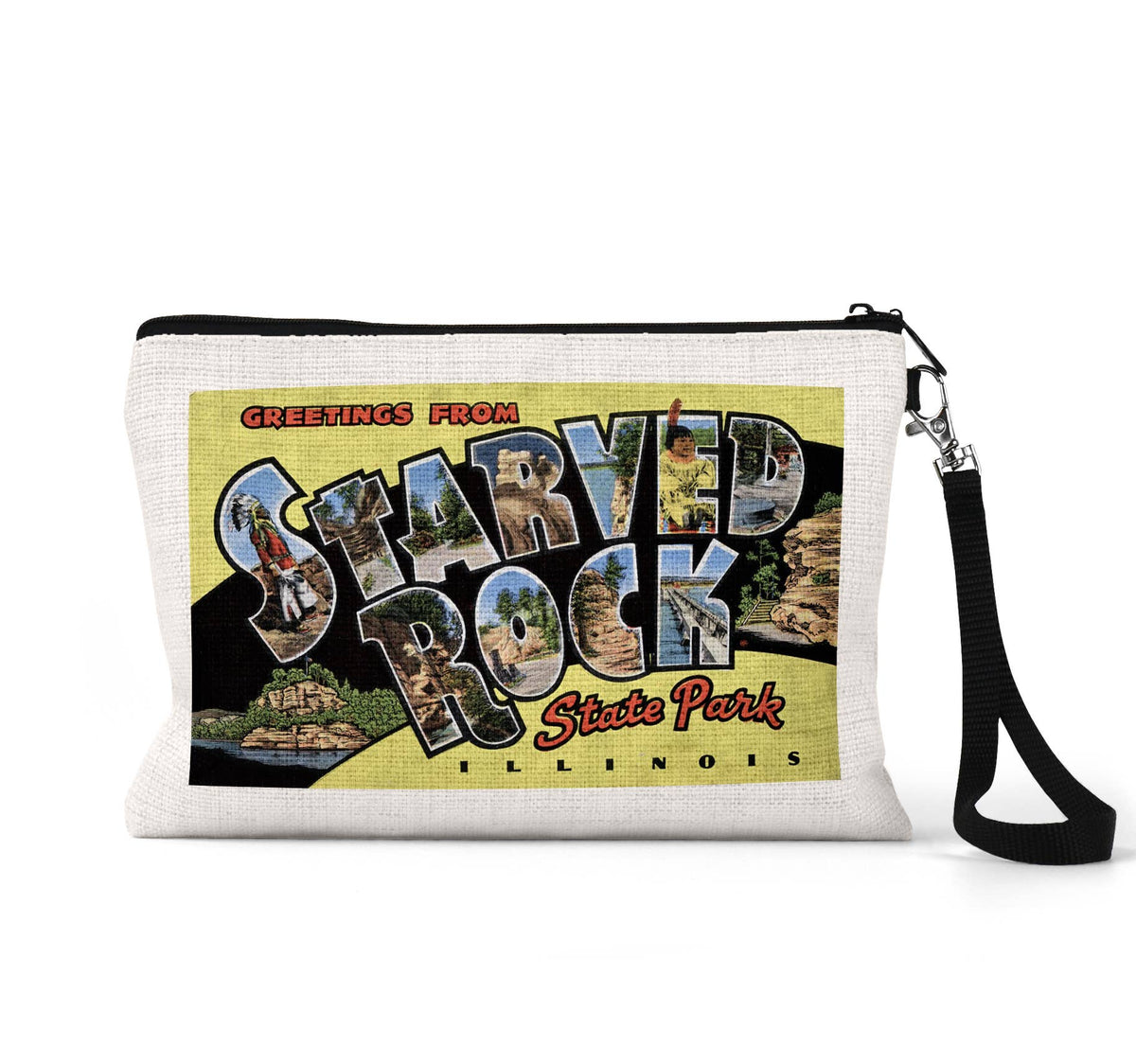 Starved Rock State Park Illinois vintage postcard wristlet travel pouch