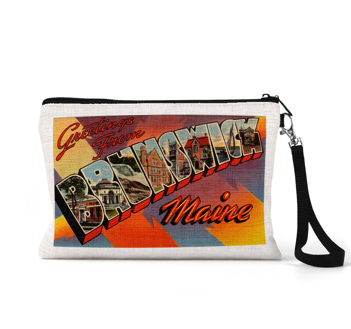 Brunswick Maine vintage postcard wristlet travel pouch