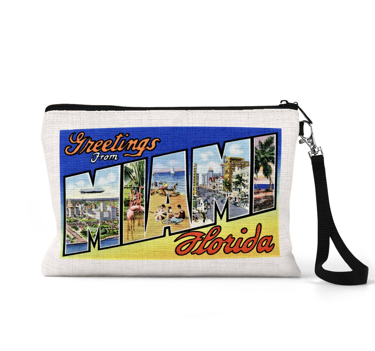 Miami Florida vintage postcard wristlet travel pouch