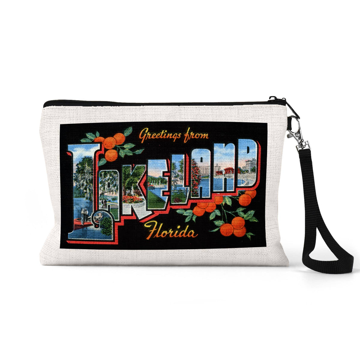 Lakeland Florida vintage postcard wristlet travel pouch