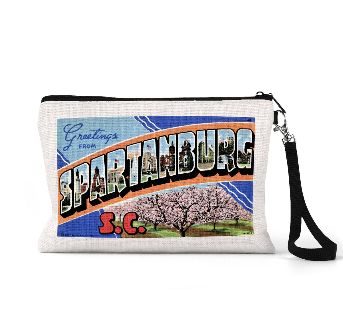 Spartanburg South Carolina vintage postcard wristlet travel pouch