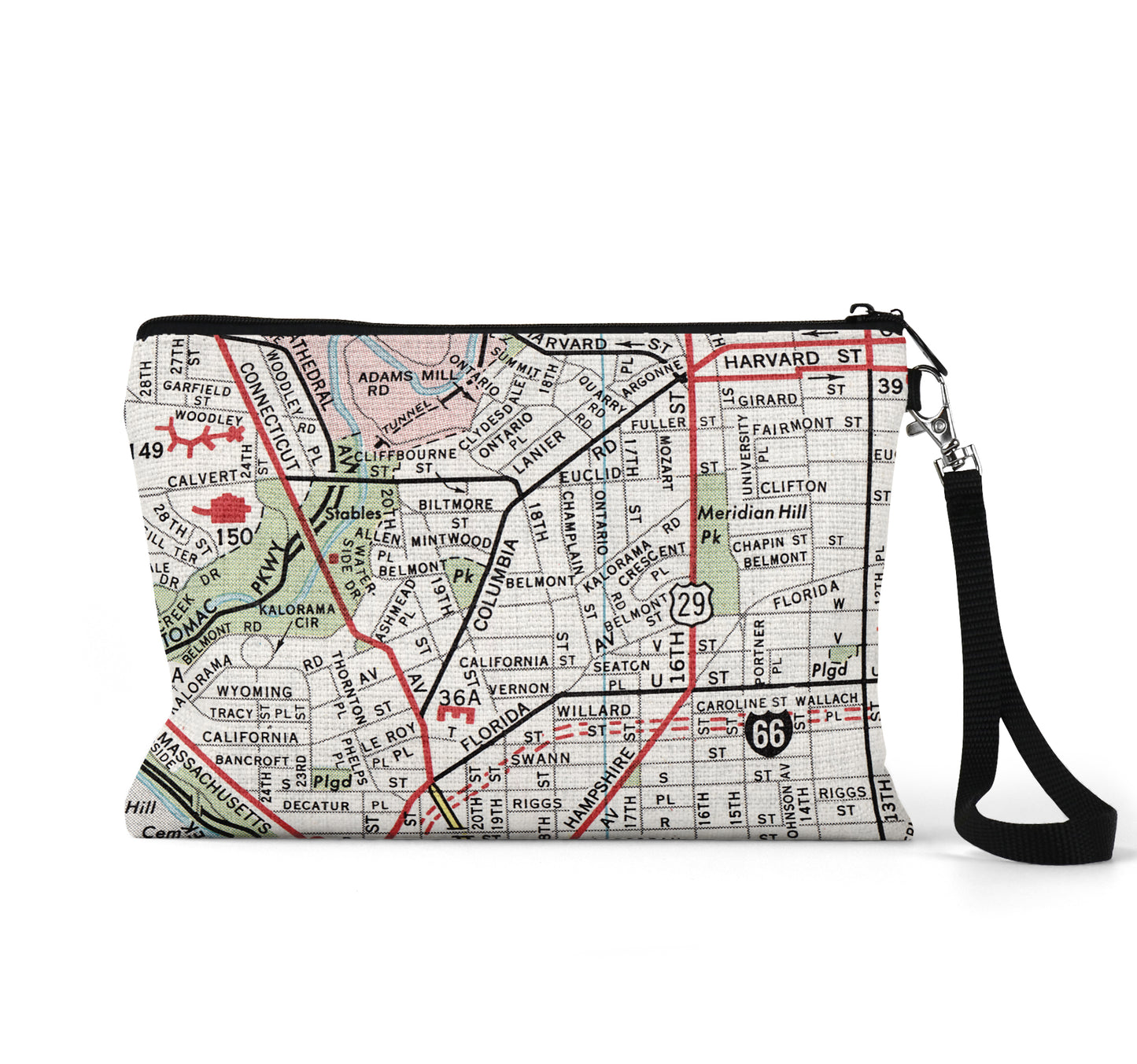 Adams Morgan DC map wristlet travel pouch