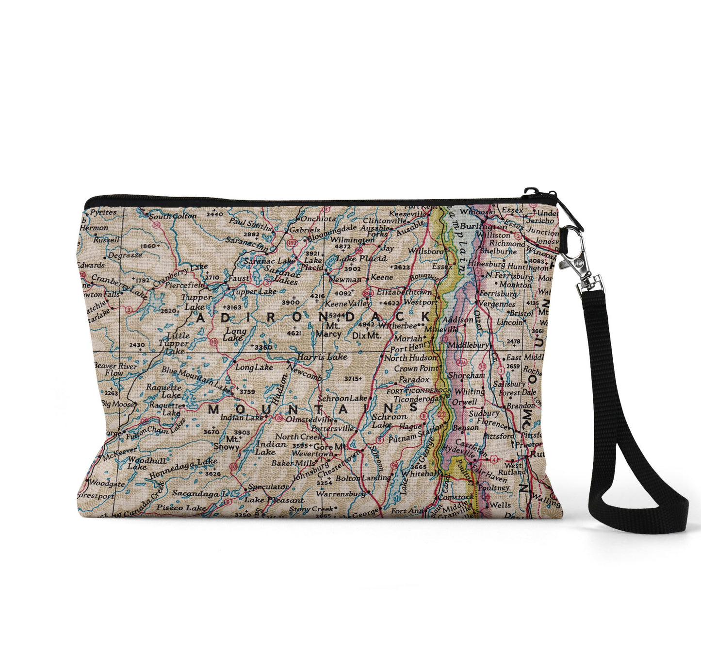 Adirondack Mountains map wristlet travel pouch