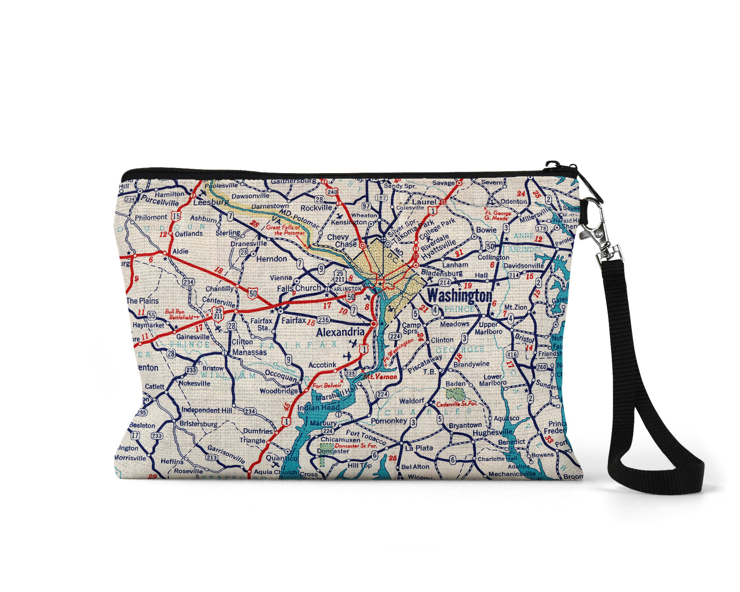 Alexandria Virginia map wristlet travel pouch