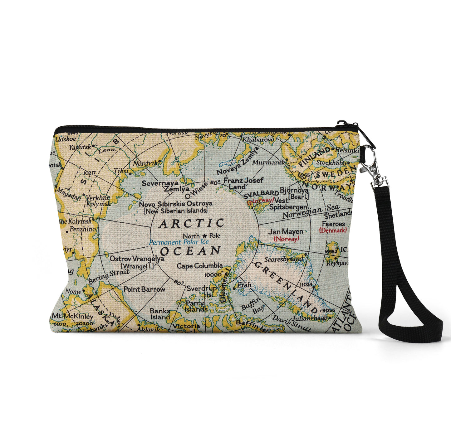 North Pole map wristlet travel pouch