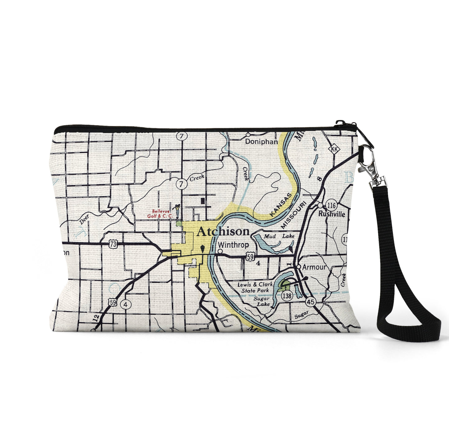 Atchison Kansas map wristlet travel pouch