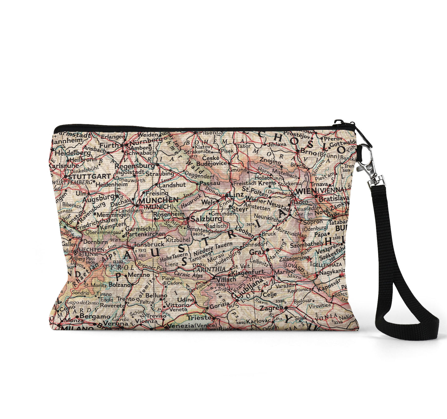 Austria map wristlet travel pouch