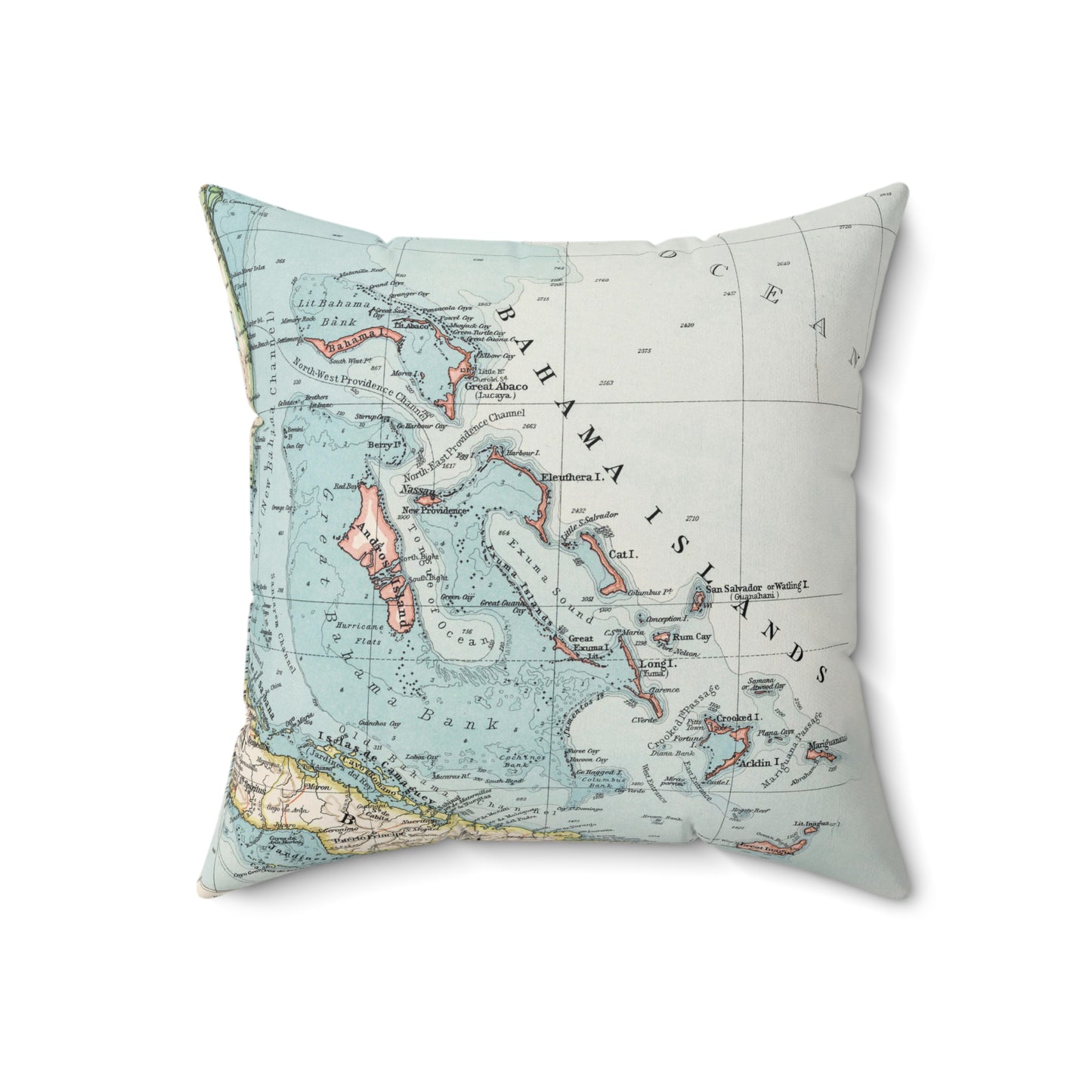 Bahamas vintage map pillow