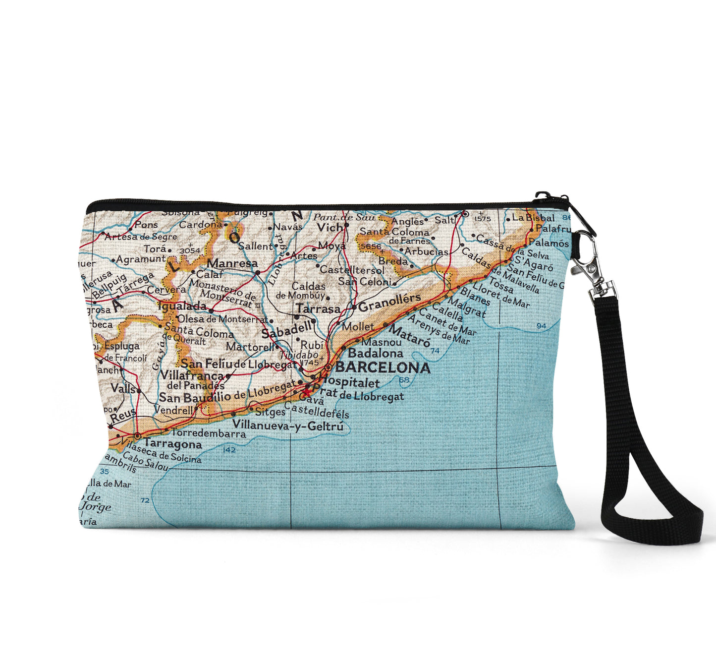 Barcelona Spain map wristlet travel pouch