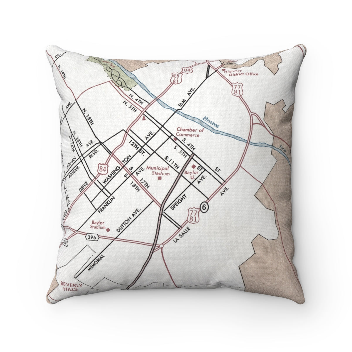 Baylor University vintage map pillow