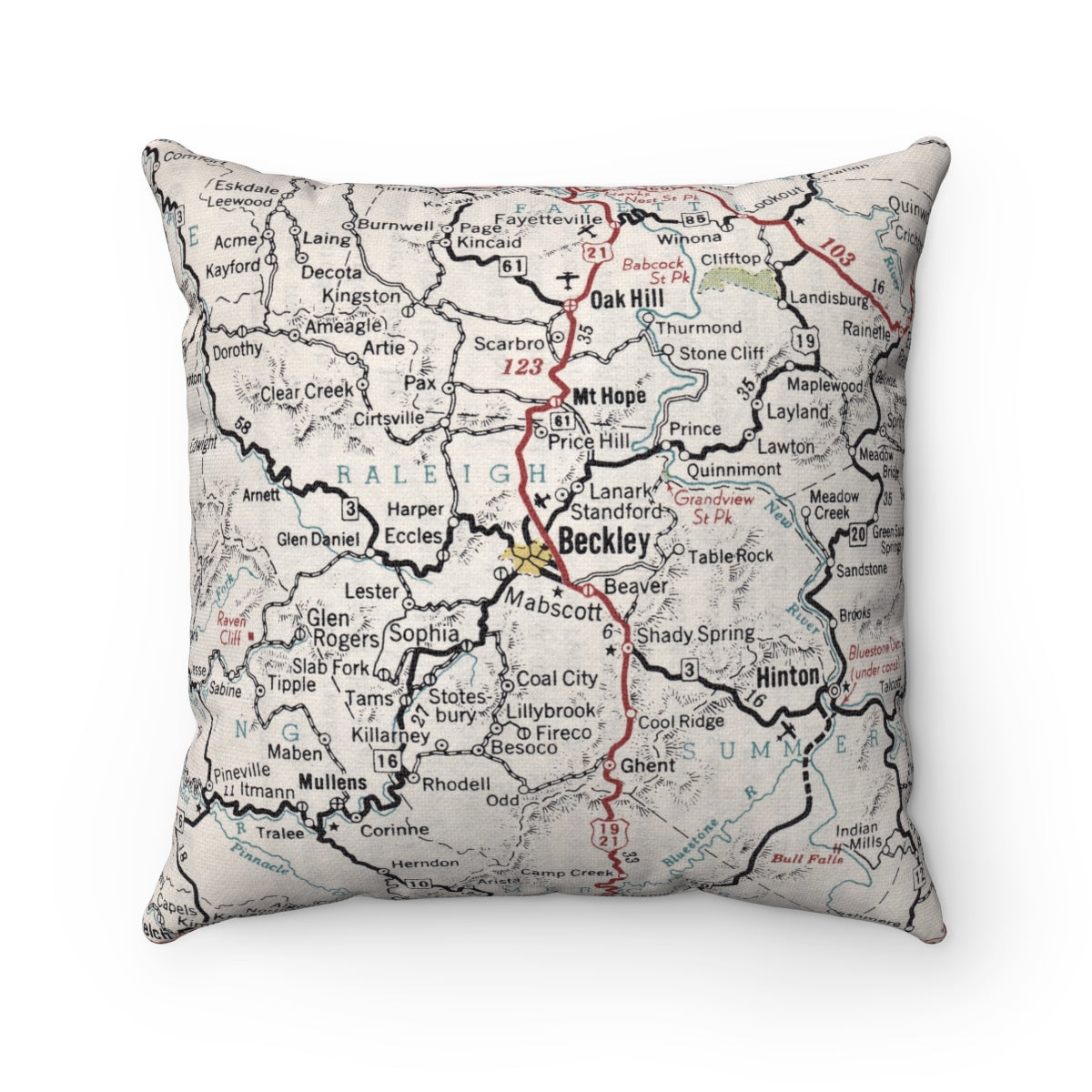 Beckley West Virginia vintage map pillow