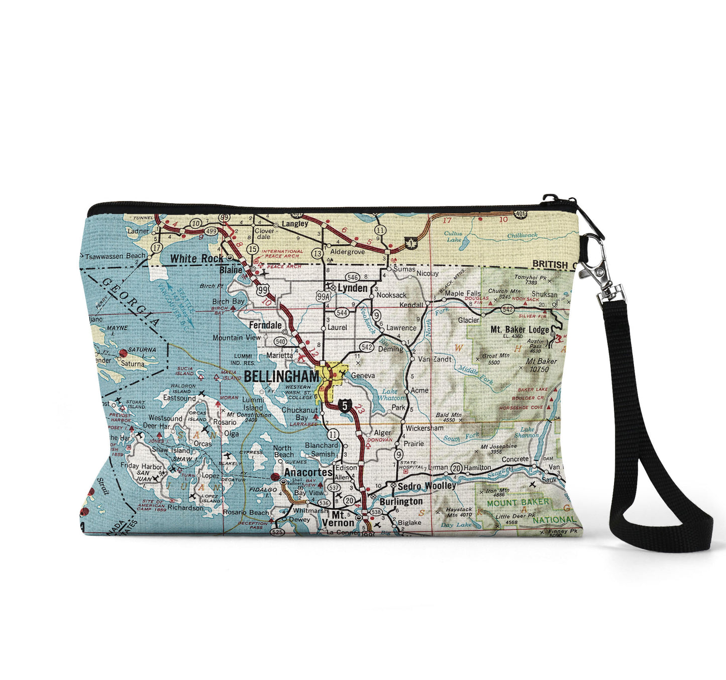 Bellingham Washington map wristlet travel pouch