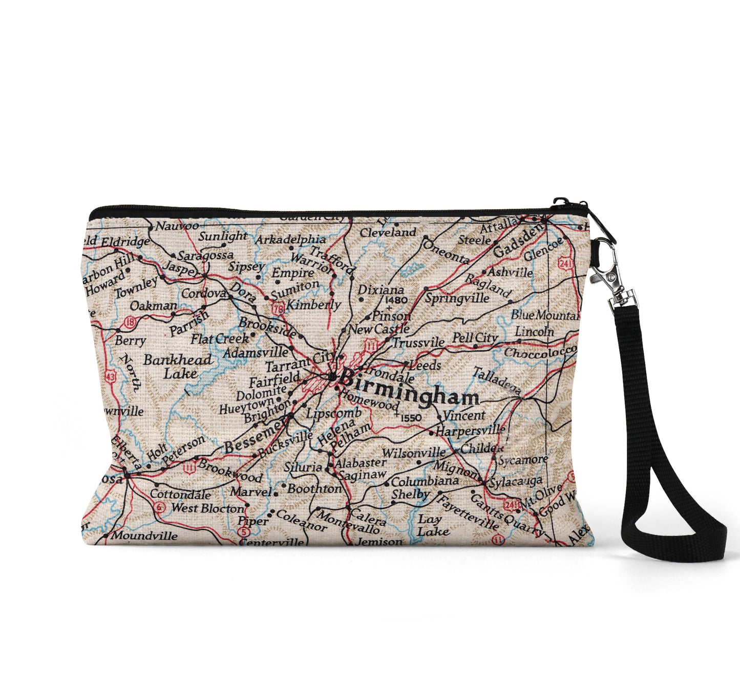 Birmingham Alabama map wristlet travel pouch