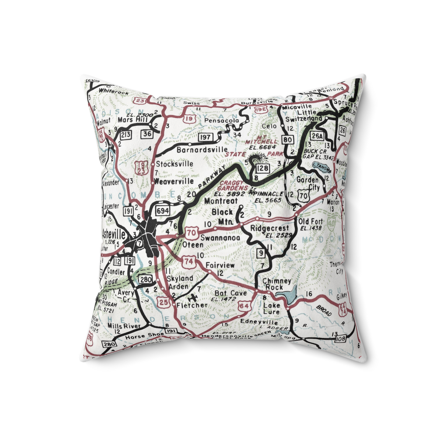 Black Mountain North Carolina vintage map pillow