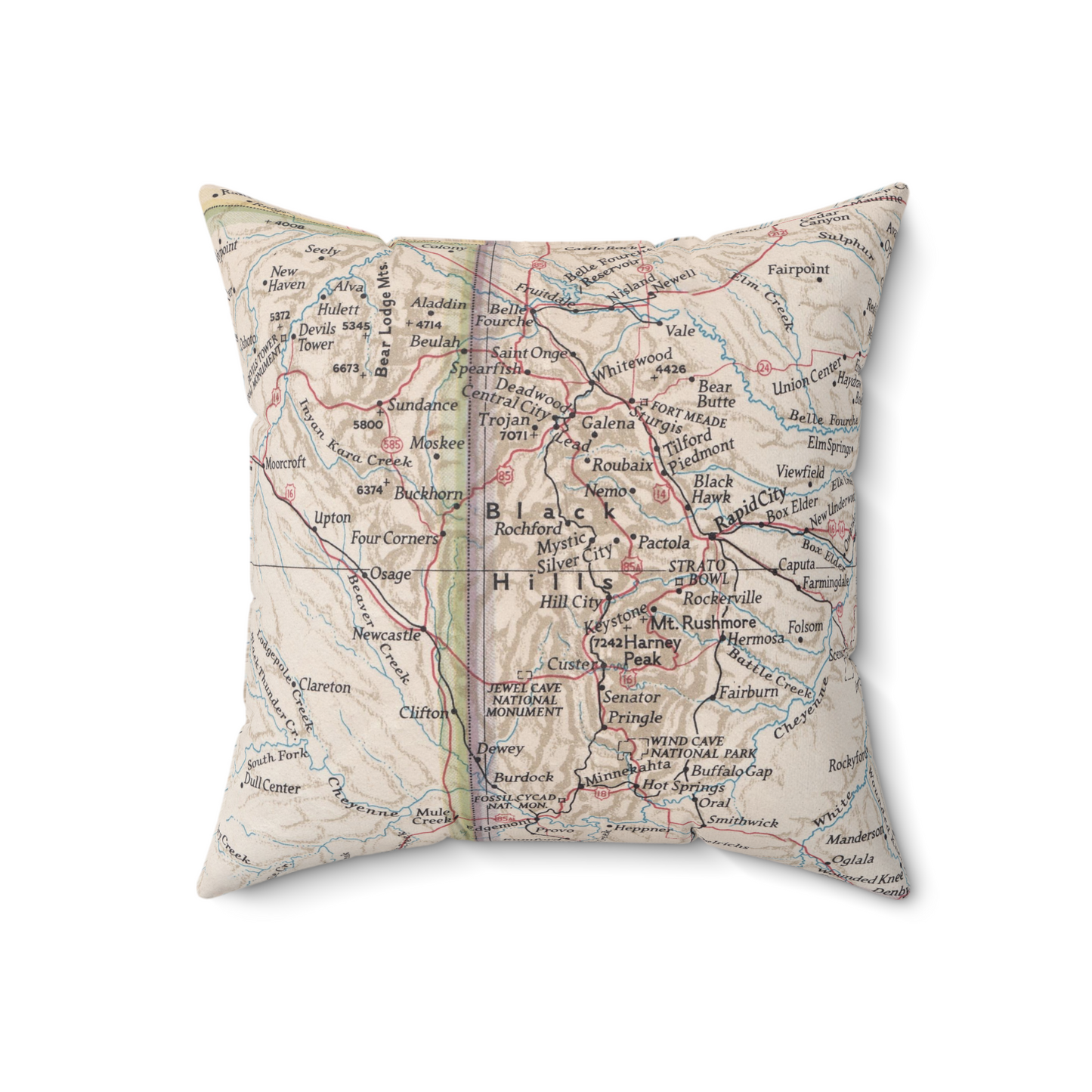 Black Hills South Dakota vintage map pillow