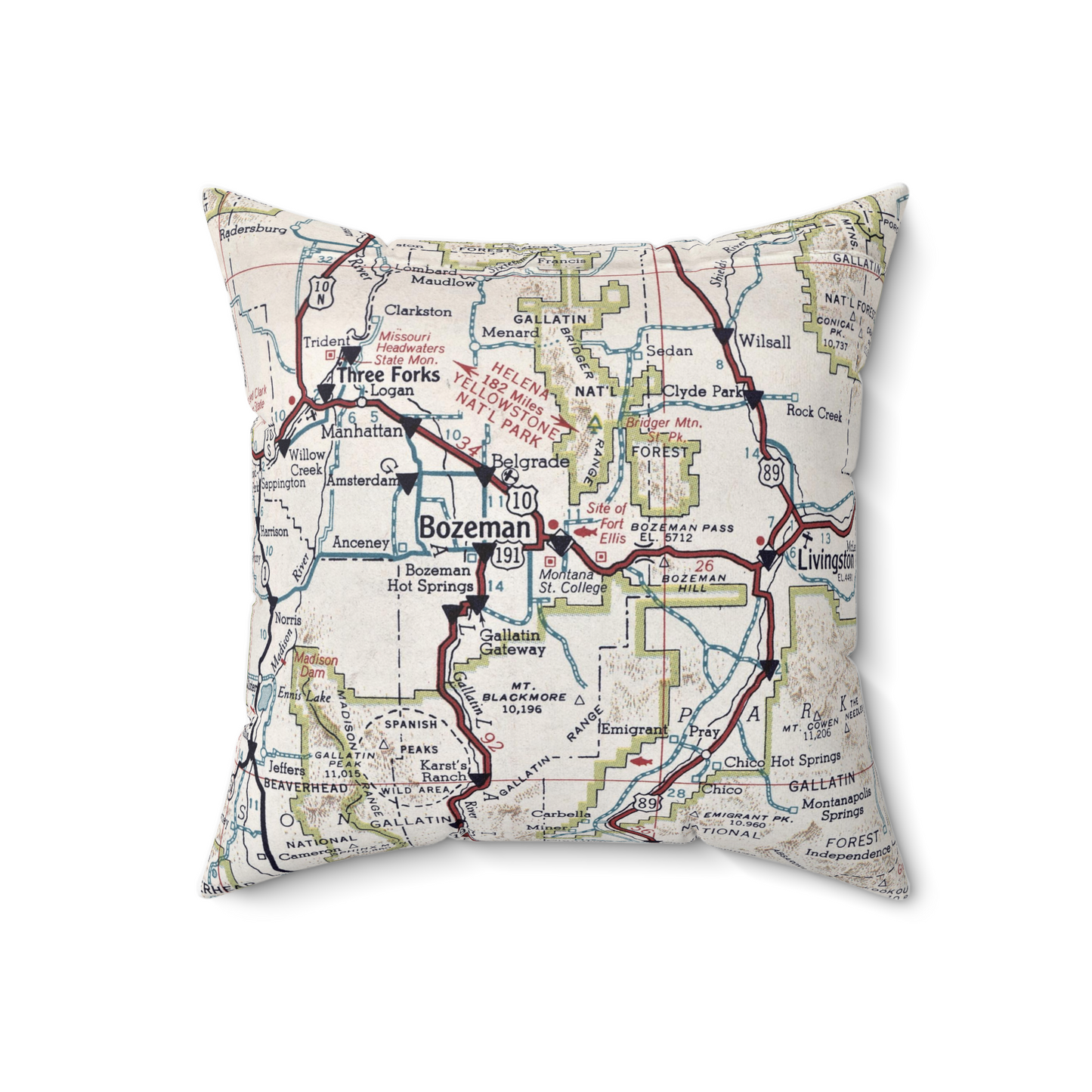 Bozeman Montana vintage map pillow