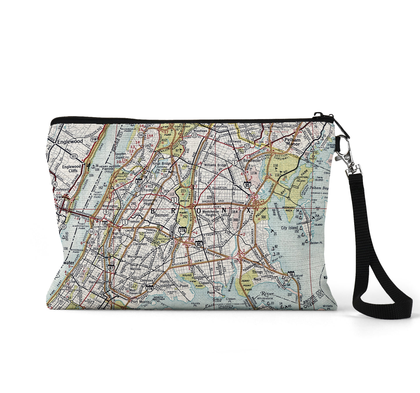 Bronx New York map wristlet travel pouch