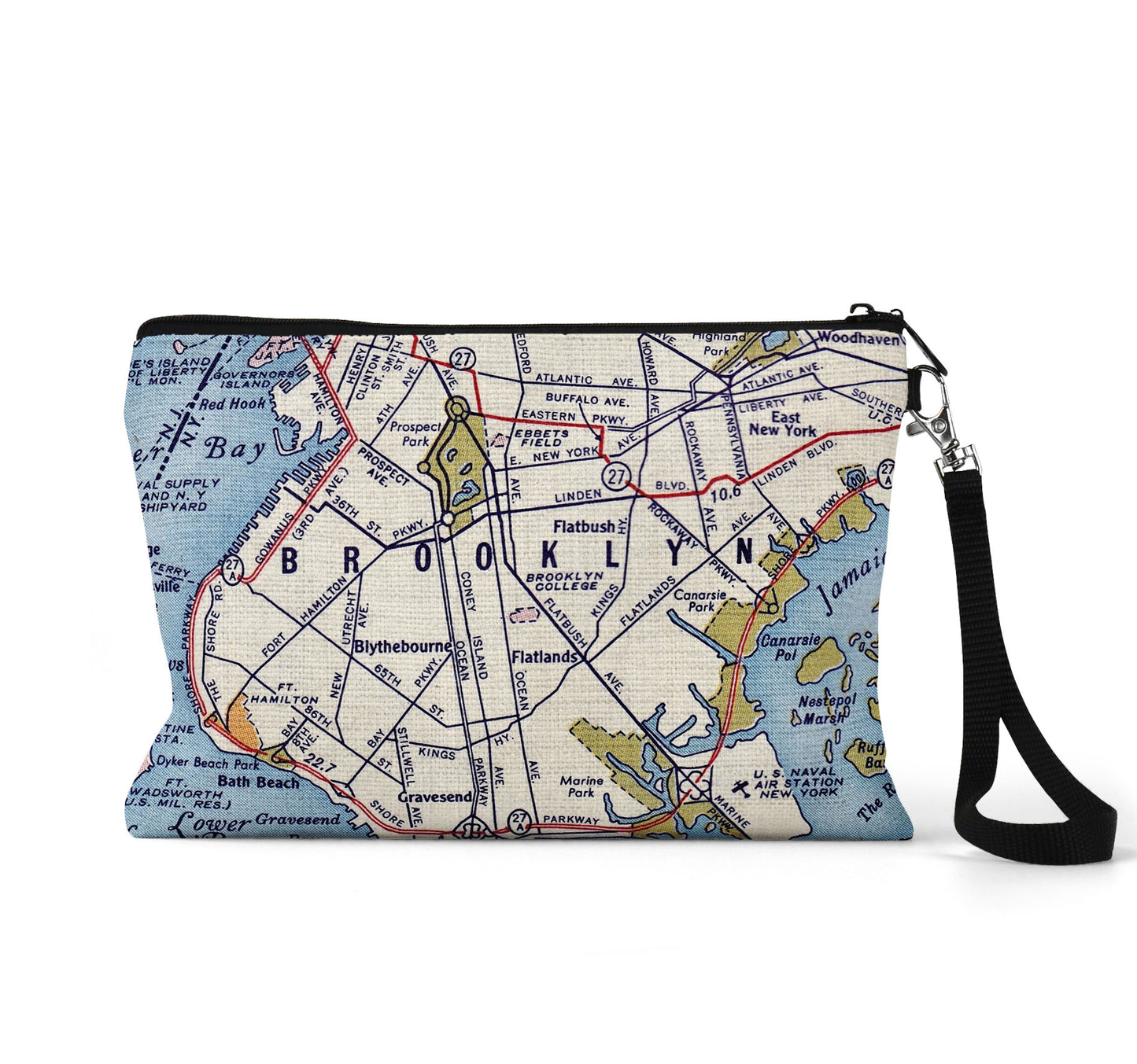 Brooklyn map wristlet travel pouch
