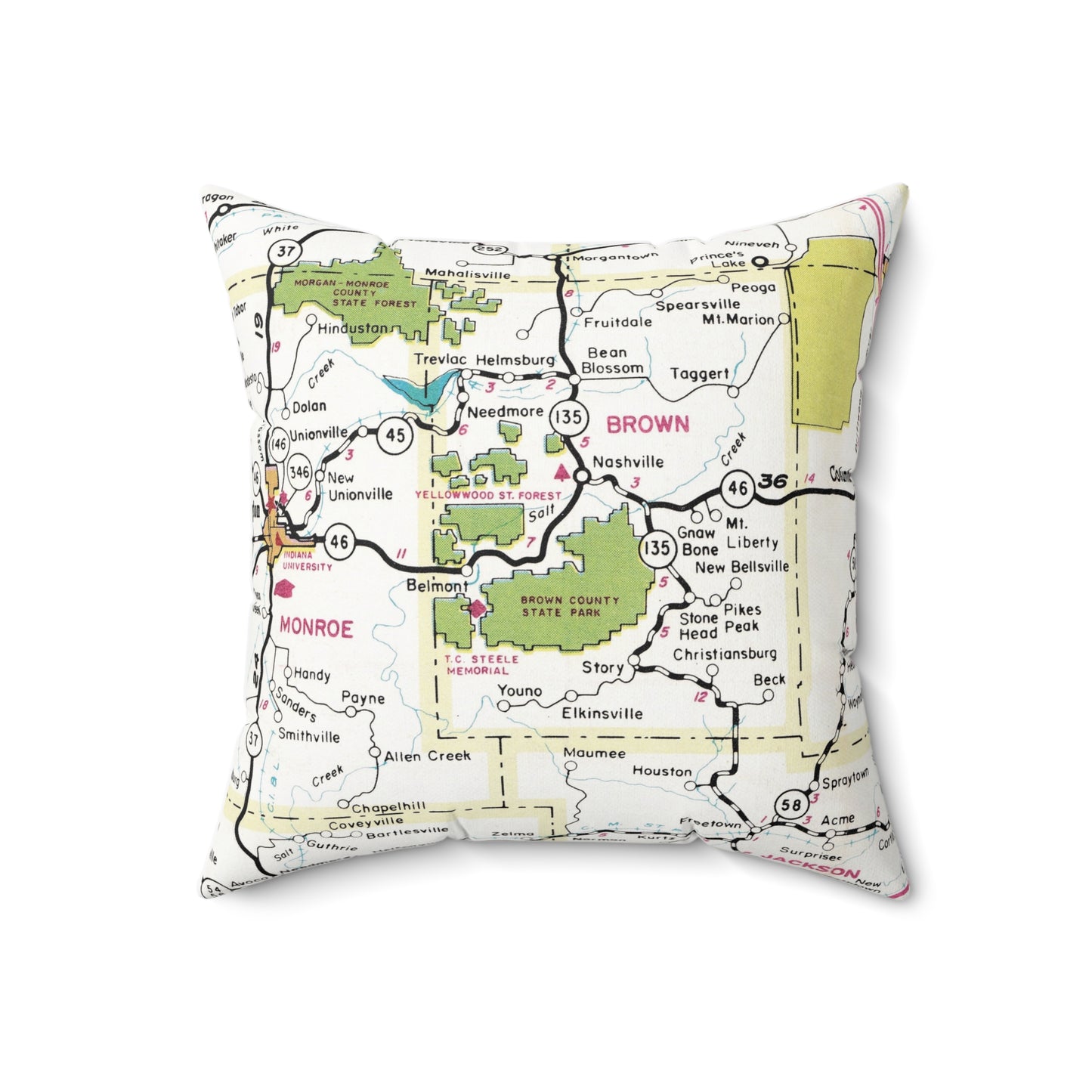 Brown County State Park Indiana vintage map pillow