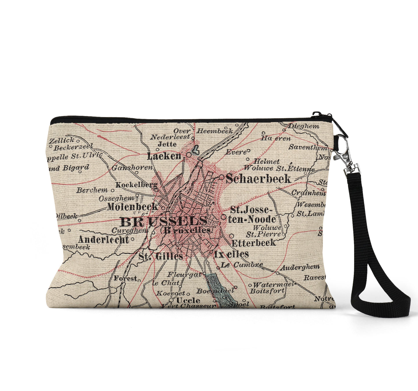 Brussels Belgium map wristlet travel pouch