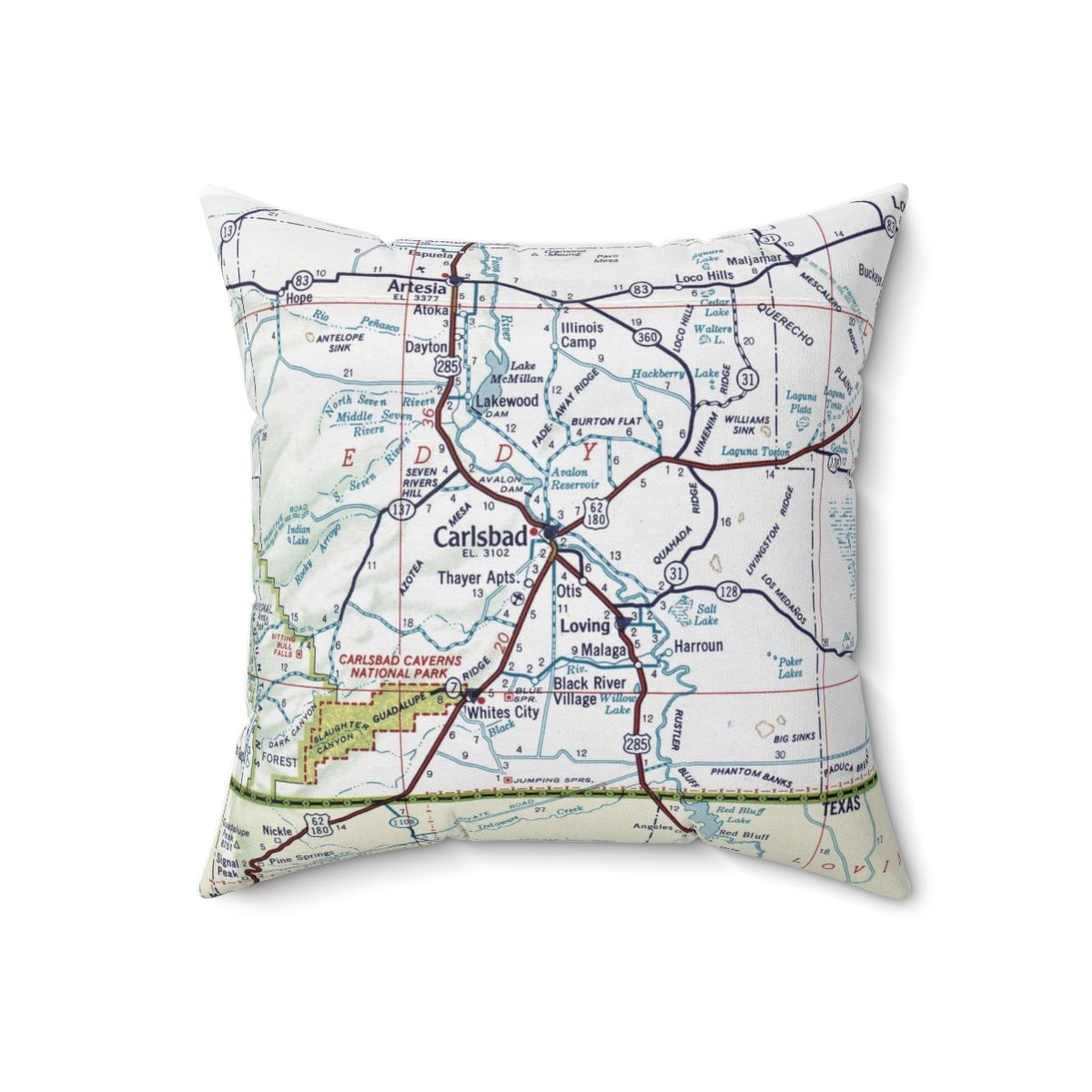 Carlsbad New Mexico vintage map pillow