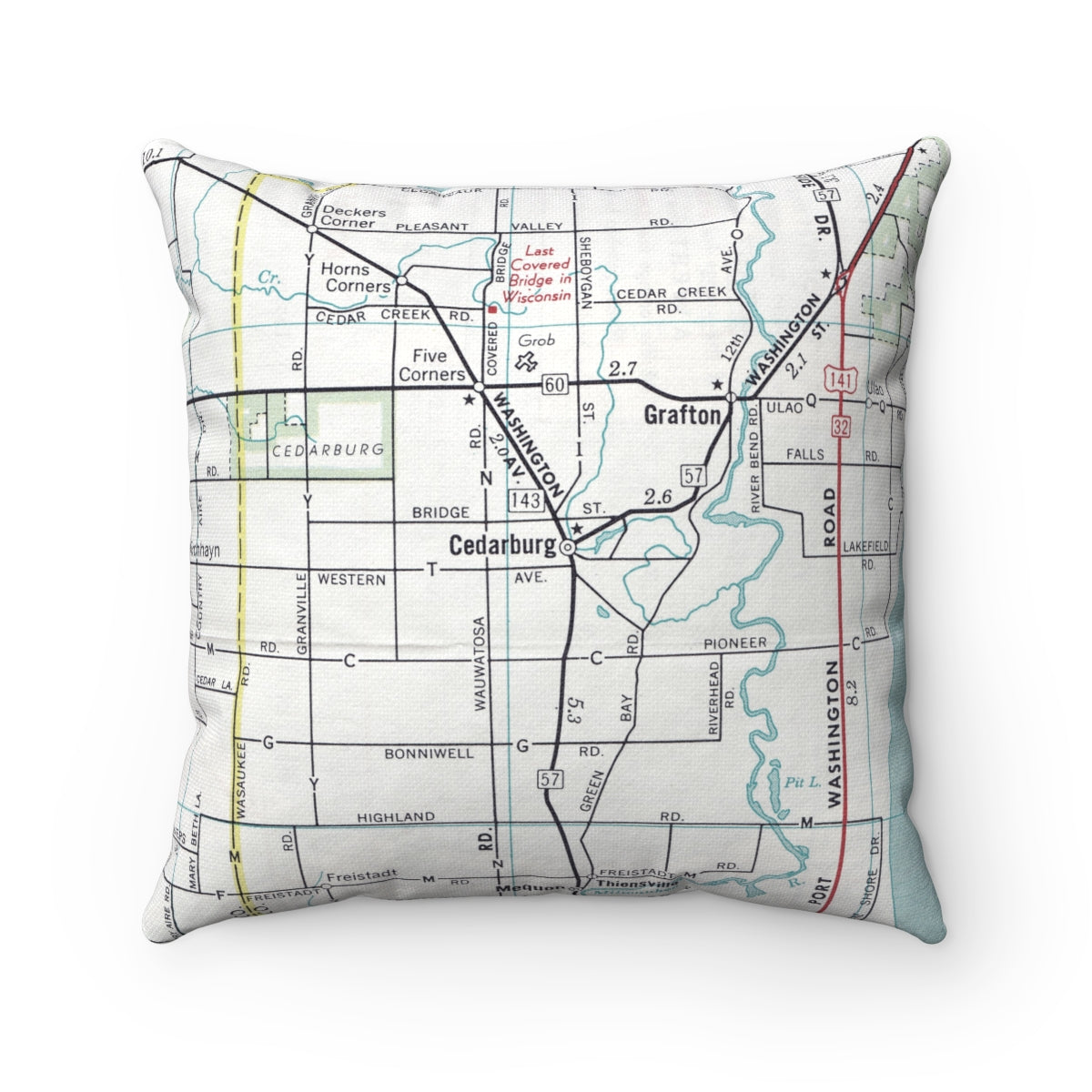 Cedarburg Wisconsin vintage map pillow