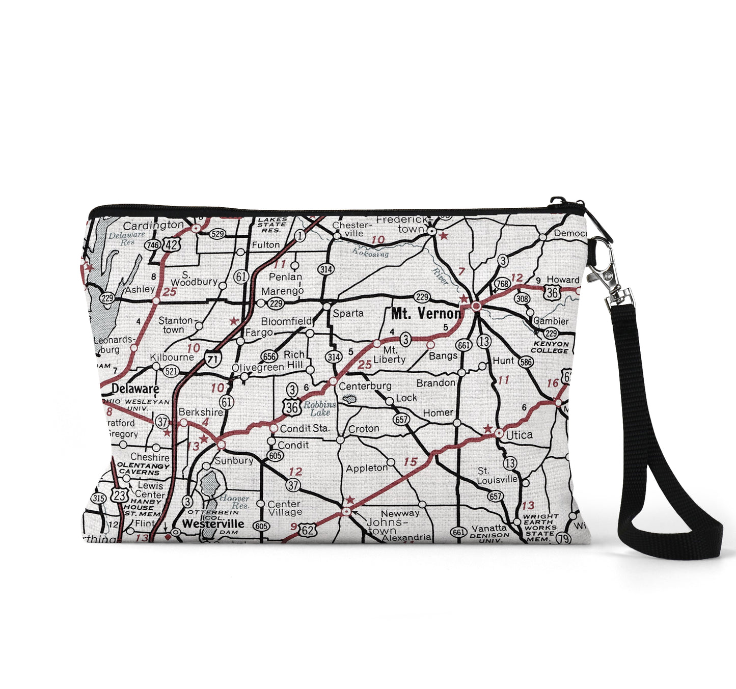 Centerburg Ohio map wristlet travel pouch