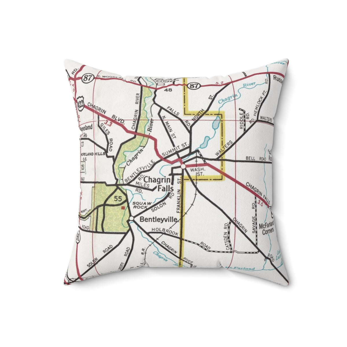 Chagrin Falls Ohio vintage map pillow
