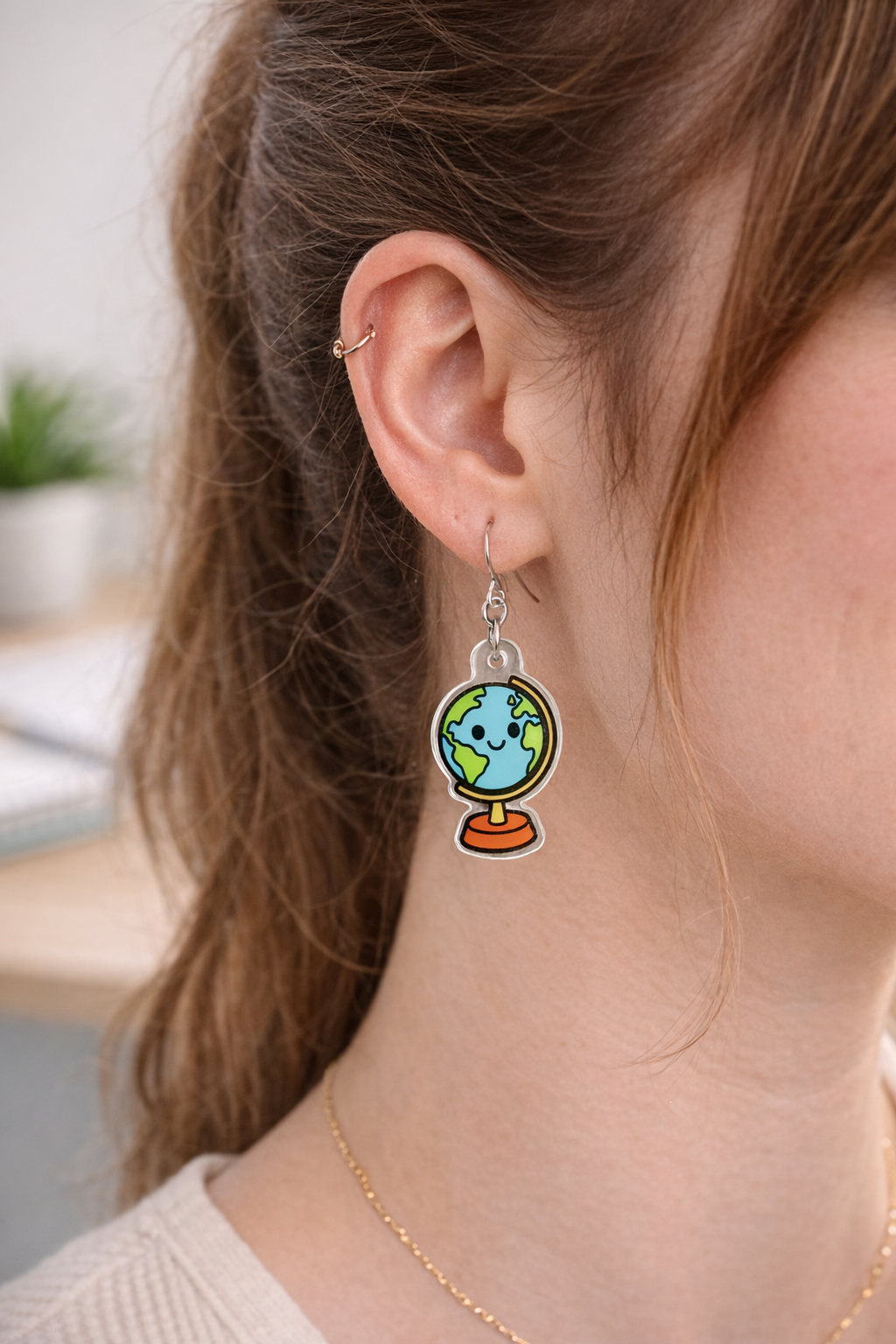 Globe Acrylic Dangle Earrings | Travel Lover Earrings | World Map Jewelry
