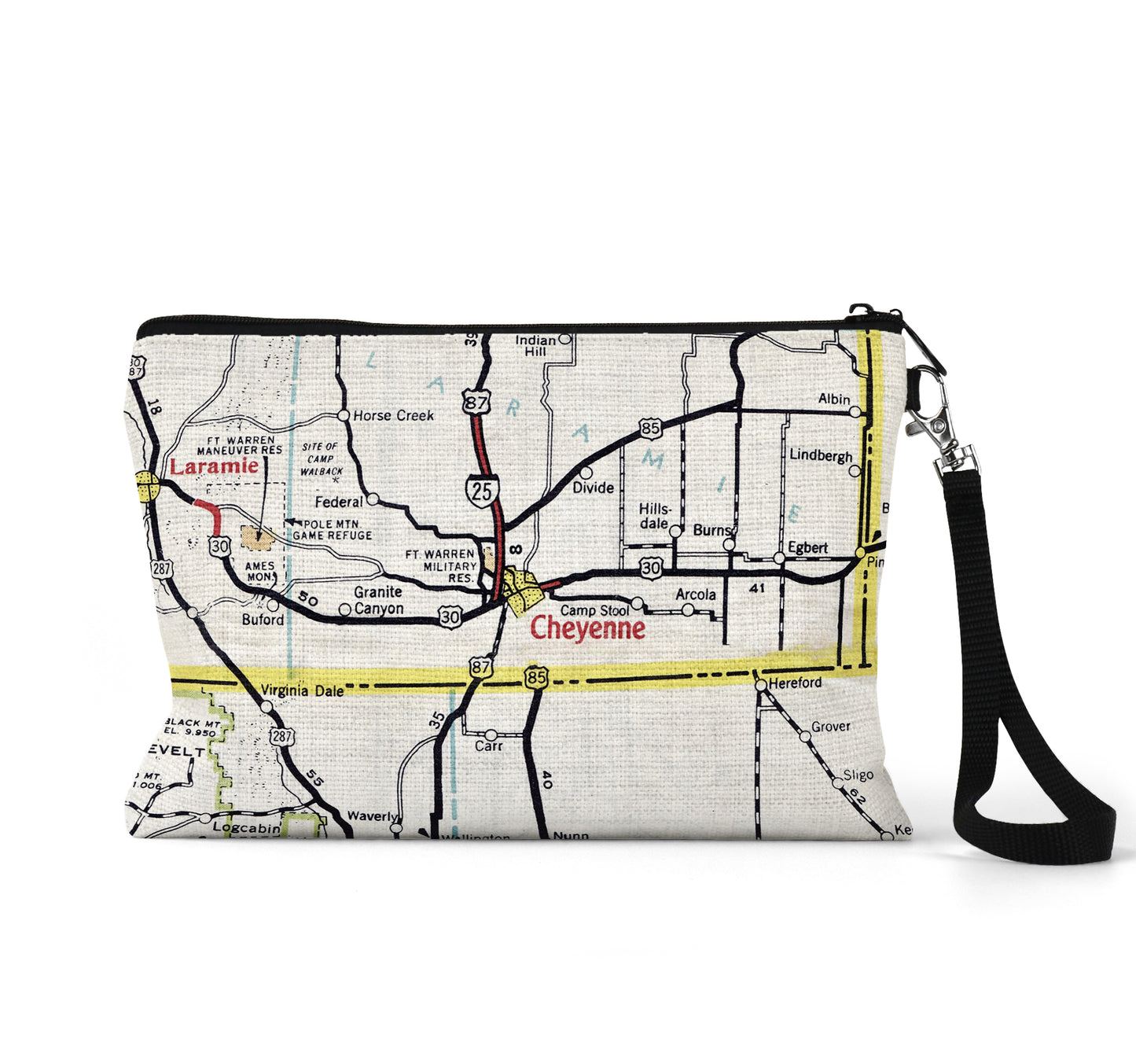 Cheyenne Wyoming map wristlet travel pouch