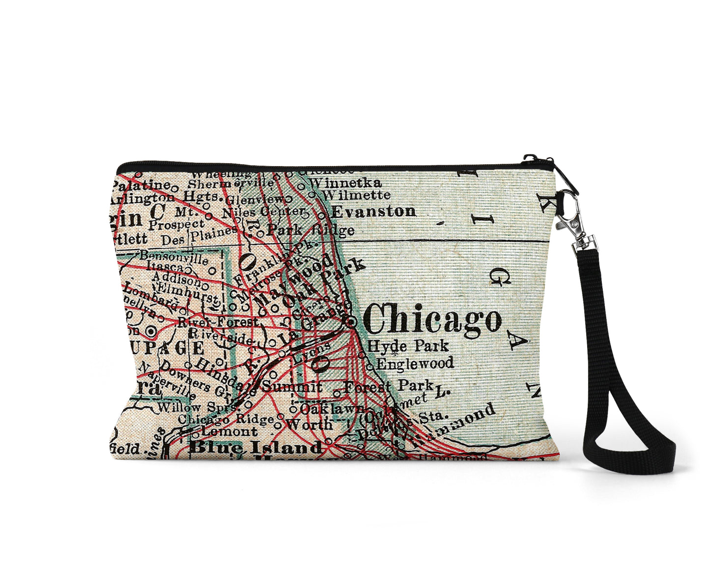 Chicago map wristlet travel pouch